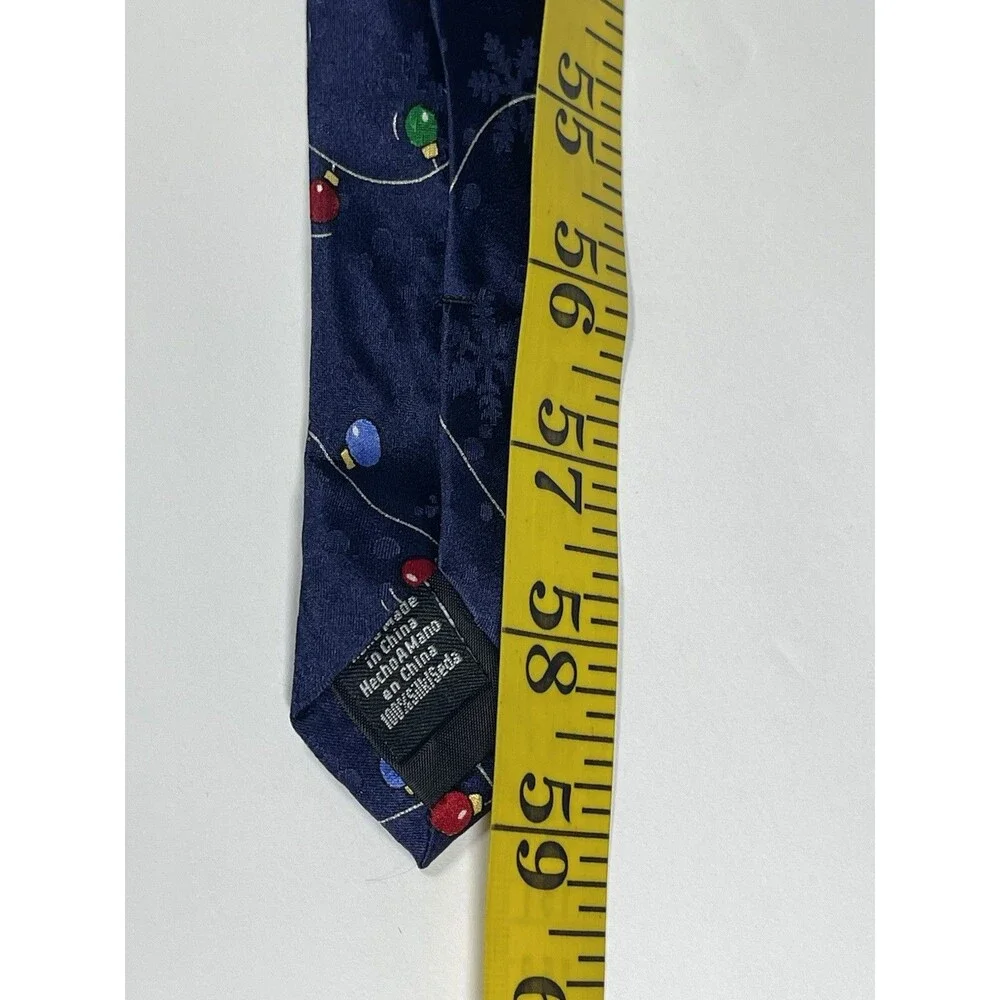 American Greetings Silk Necktie Reindeer Christmas Lights Snowflakes Navy Blue
